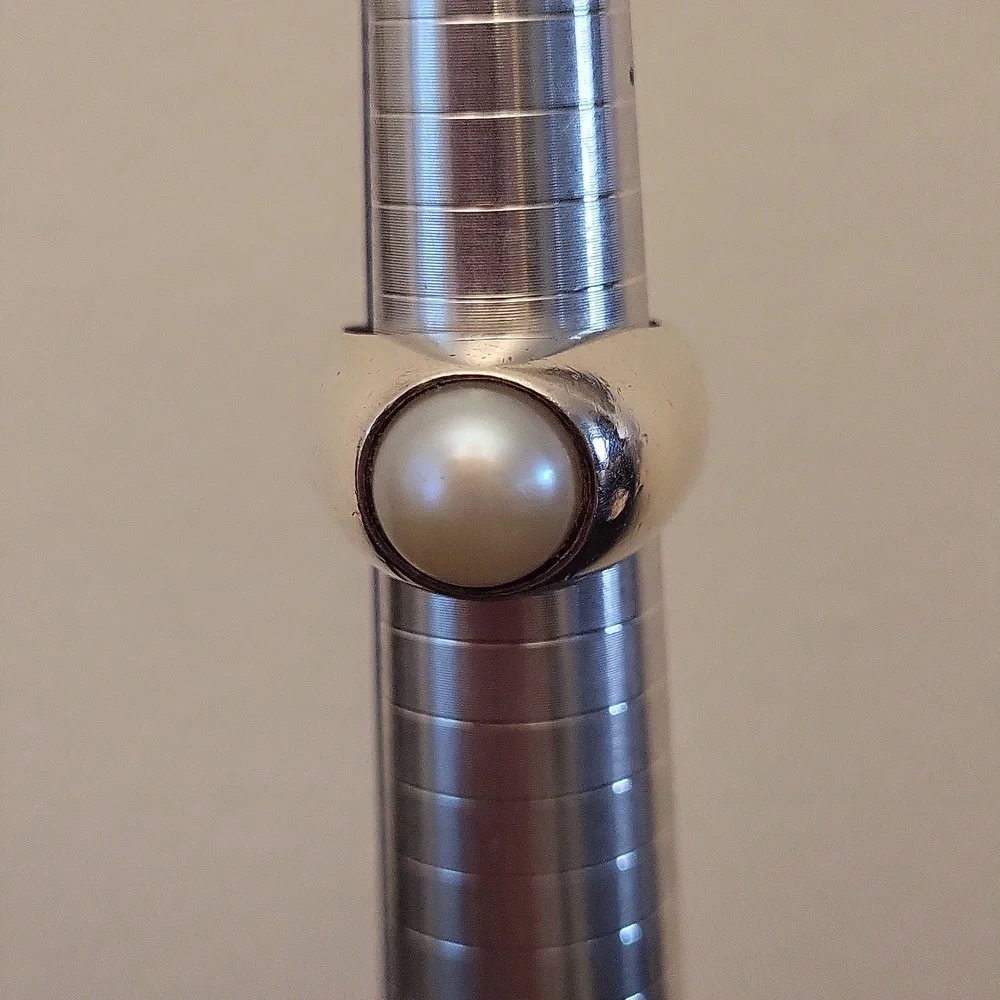 Solid Sterling Silver Cultured Pearl Gypsy Mounted Ring